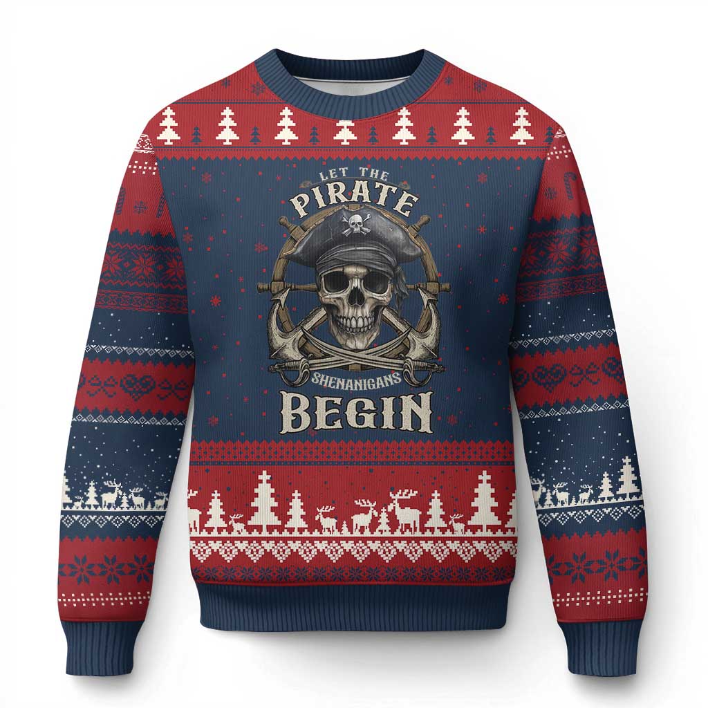 Funny Let The Pirate Shenanigans Begin Ugly Christmas Sweater Vintage Captain Crossbones Freebooter - Wonder Print Shop