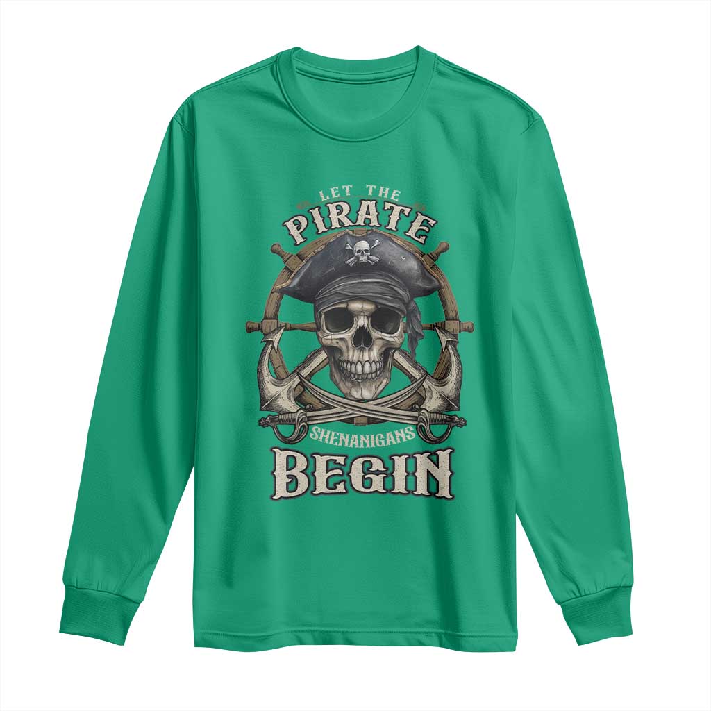 Funny Let The Pirate Shenanigans Begin Long Sleeve Shirt Vintage Captain Crossbones Freebooter - Wonder Print Shop
