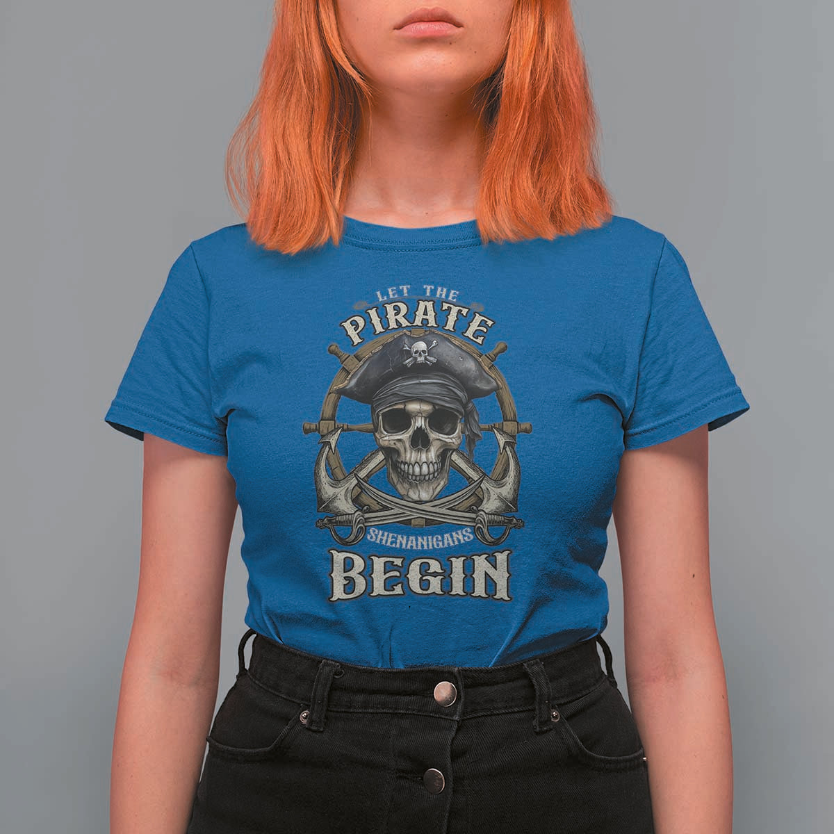 Funny Let The Pirate Shenanigans Begin T Shirt For Women Vintage Captain Crossbones Freebooter - Wonder Print Shop