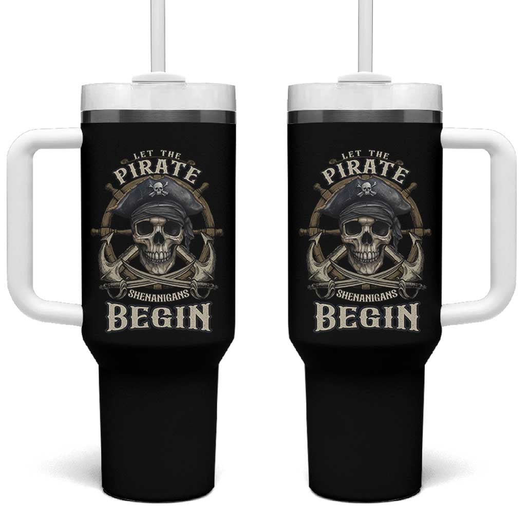 Funny Let The Pirate Shenanigans Begin Tumbler With Handle Vintage Captain Crossbones Freebooter - Wonder Print Shop