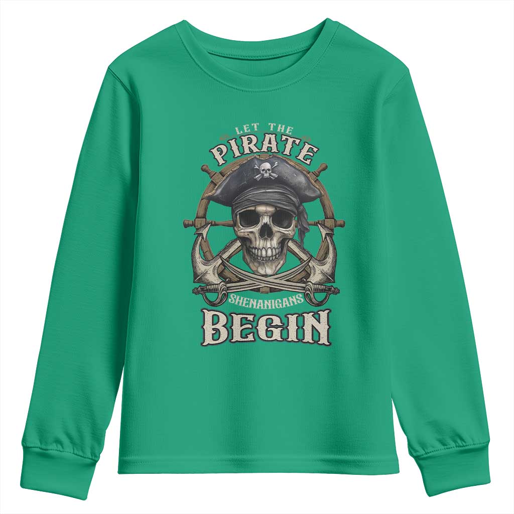 Funny Let The Pirate Shenanigans Begin Youth Sweatshirt Vintage Captain Crossbones Freebooter - Wonder Print Shop
