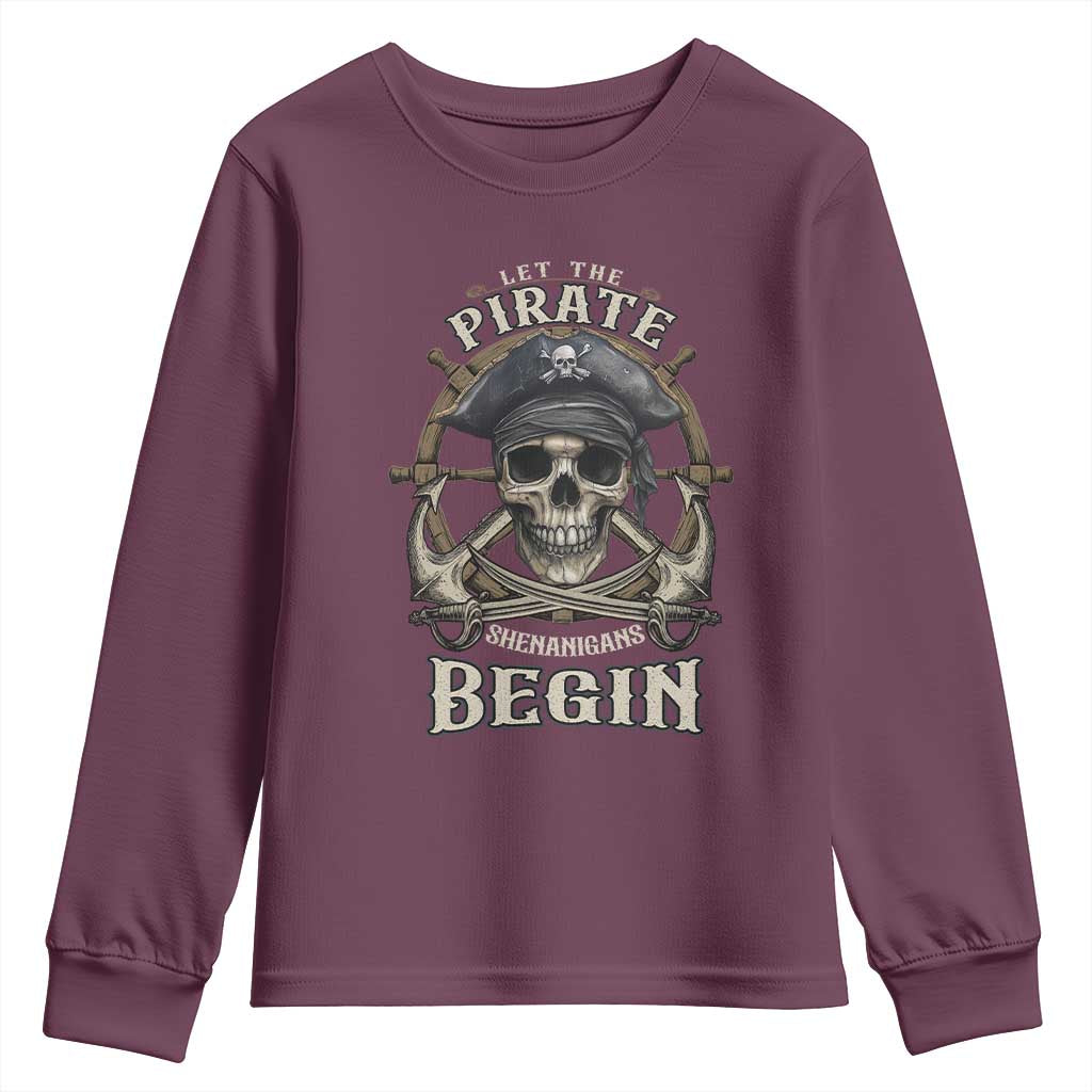 Funny Let The Pirate Shenanigans Begin Youth Sweatshirt Vintage Captain Crossbones Freebooter - Wonder Print Shop