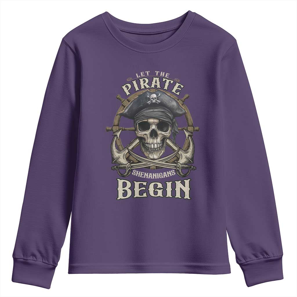Funny Let The Pirate Shenanigans Begin Youth Sweatshirt Vintage Captain Crossbones Freebooter - Wonder Print Shop