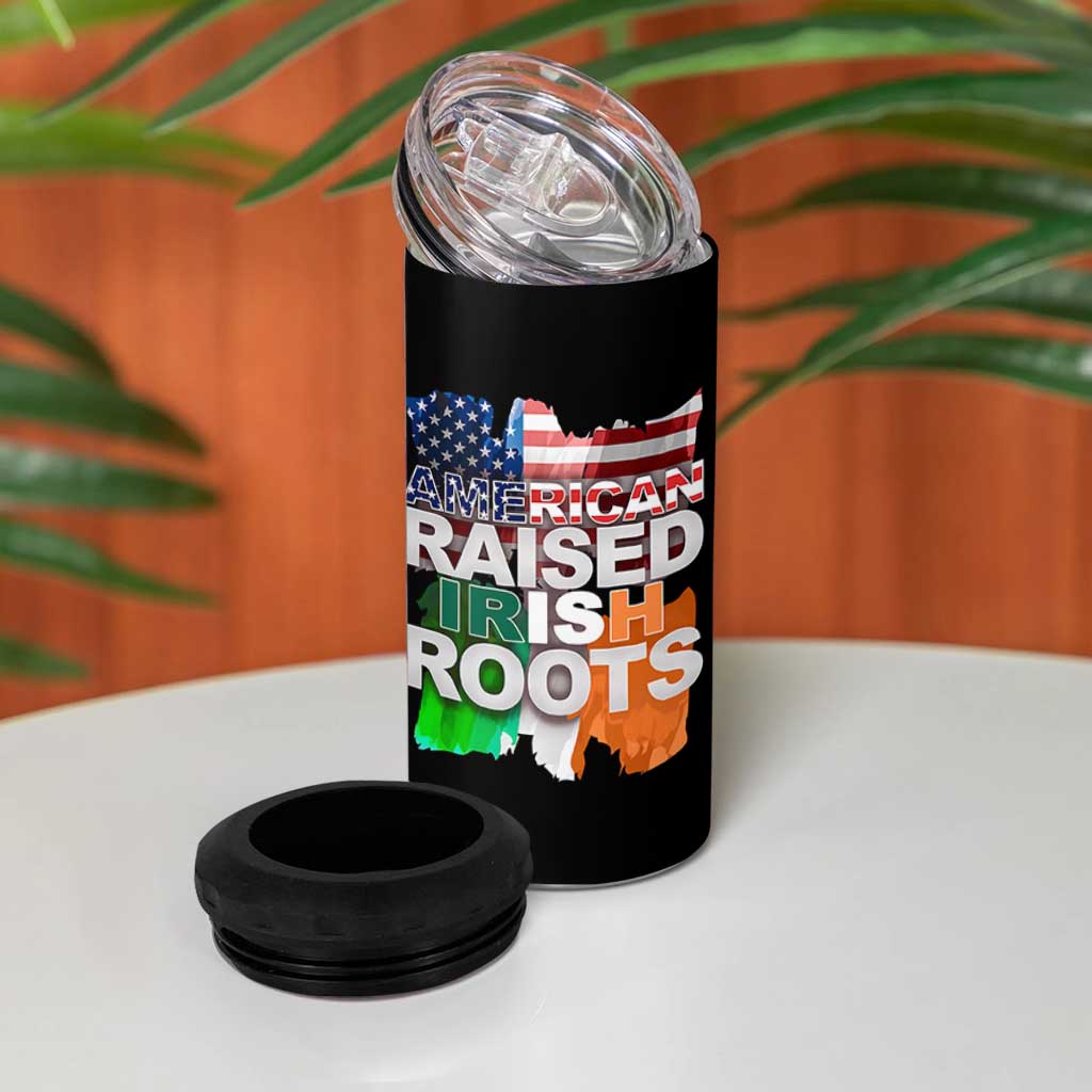 Irish American 4 in 1 Can Cooler Tumbler American Raised Irish Roots St Patrick's Day