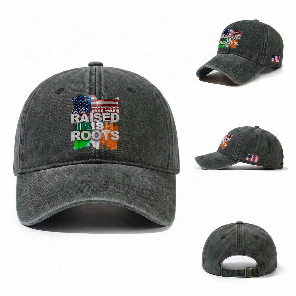 Irish American Washed Cotton Baseball Cap American Raised Irish Roots St Patrick's Day