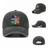 Irish American Washed Cotton Baseball Cap American Raised Irish Roots St Patrick's Day