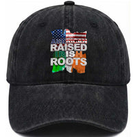 Irish American Washed Cotton Baseball Cap American Raised Irish Roots St Patrick's Day