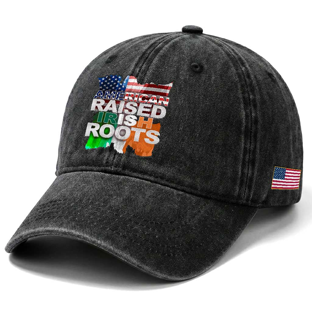 Irish American Washed Cotton Baseball Cap American Raised Irish Roots St Patrick's Day