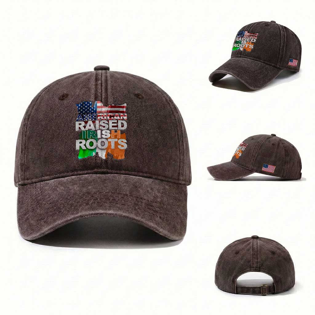 Irish American Washed Cotton Baseball Cap American Raised Irish Roots St Patrick's Day