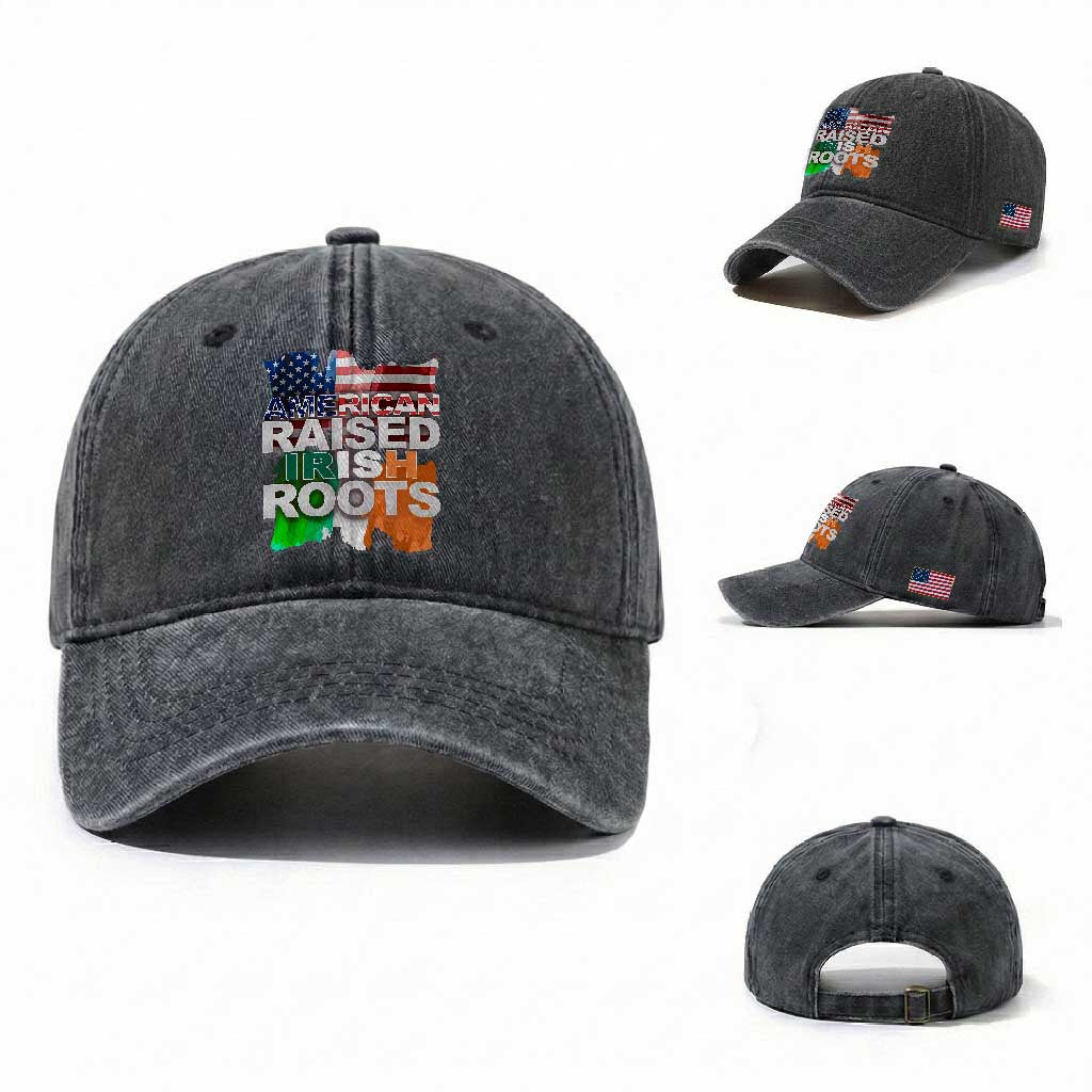 Irish American Washed Cotton Baseball Cap American Raised Irish Roots St Patrick's Day