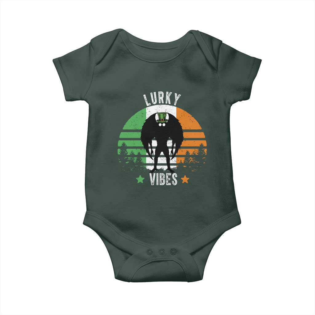 Funny St Patrick's Day Mothman Baby Onesie Lurky Vibes Shamrock Retro Ireland Flag