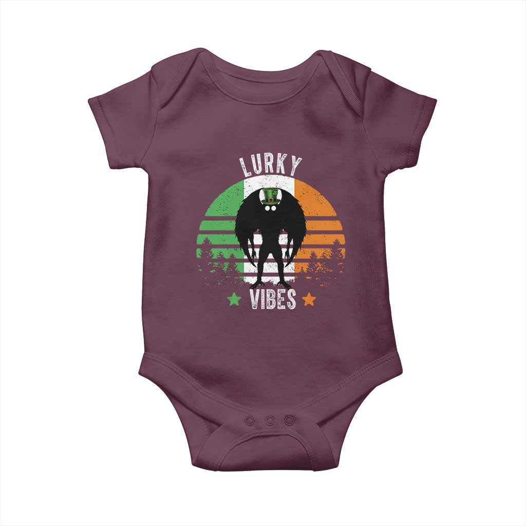 Funny St Patrick's Day Mothman Baby Onesie Lurky Vibes Shamrock Retro Ireland Flag
