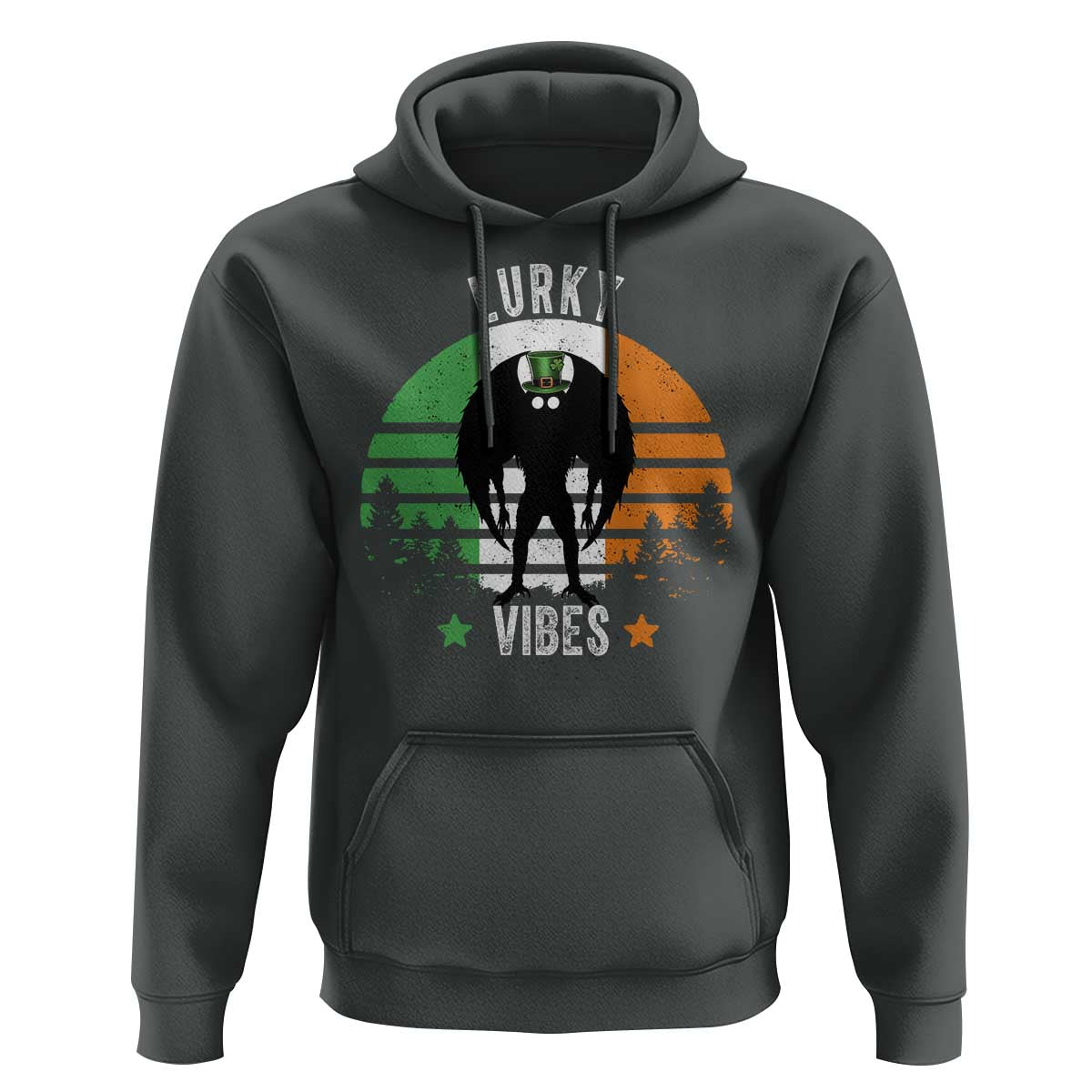 Funny St Patrick's Day Mothman Hoodie Lurky Vibes Shamrock Retro Ireland Flag