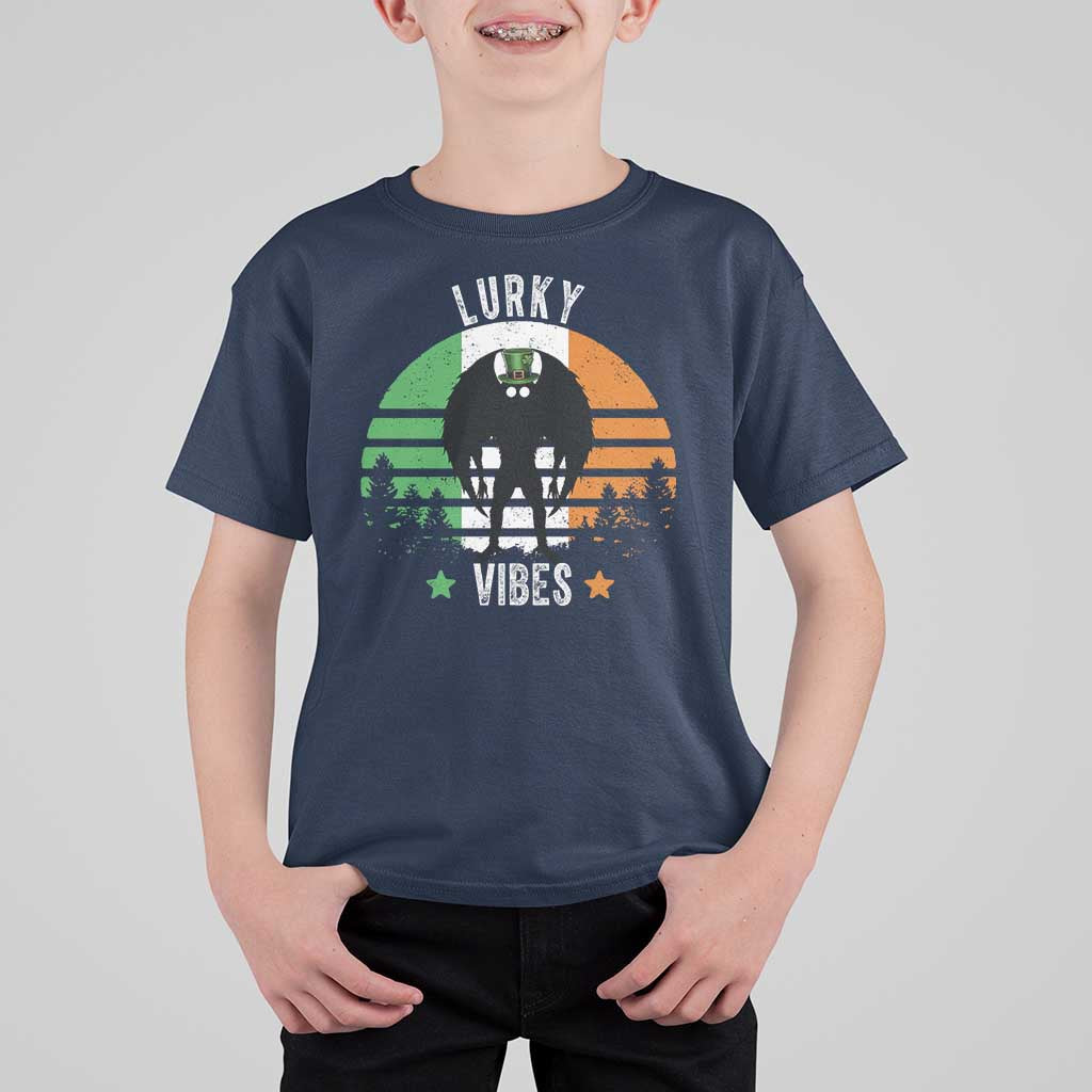 Funny St Patrick's Day Mothman T Shirt For Kid Lurky Vibes Shamrock Retro Ireland Flag