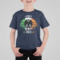 Funny St Patrick's Day Mothman T Shirt For Kid Lurky Vibes Shamrock Retro Ireland Flag
