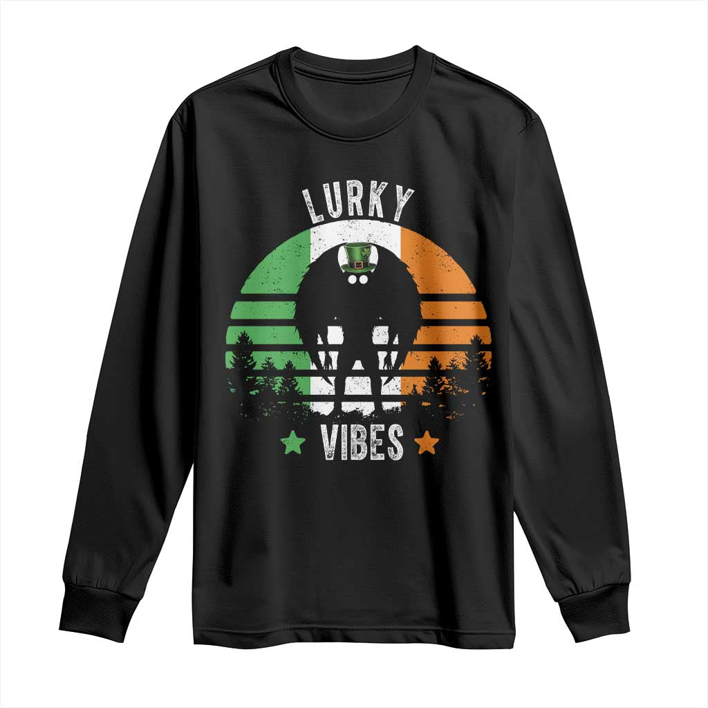 Funny St Patrick's Day Mothman Long Sleeve Shirt Lurky Vibes Shamrock Retro Ireland Flag