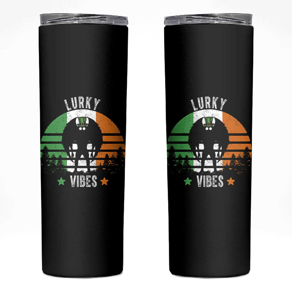 Funny St Patrick's Day Mothman Skinny Tumbler Lurky Vibes Shamrock Retro Ireland Flag