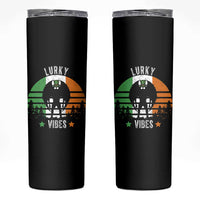 Funny St Patrick's Day Mothman Skinny Tumbler Lurky Vibes Shamrock Retro Ireland Flag