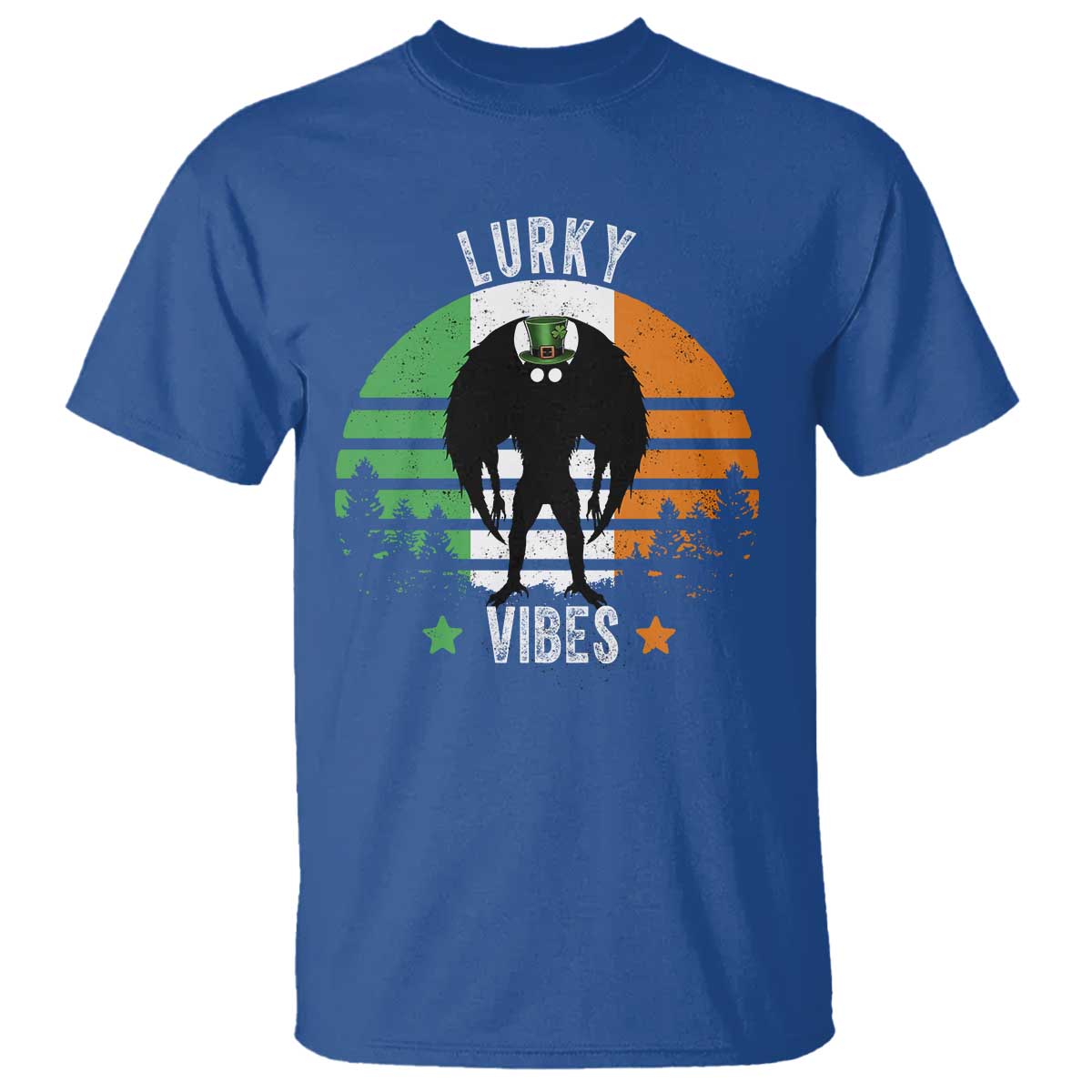Funny St Patrick's Day Mothman T Shirt Lurky Vibes Shamrock Retro Ireland Flag