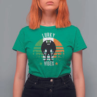 Funny St Patrick's Day Mothman T Shirt For Women Lurky Vibes Shamrock Retro Ireland Flag