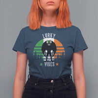 Funny St Patrick's Day Mothman T Shirt For Women Lurky Vibes Shamrock Retro Ireland Flag
