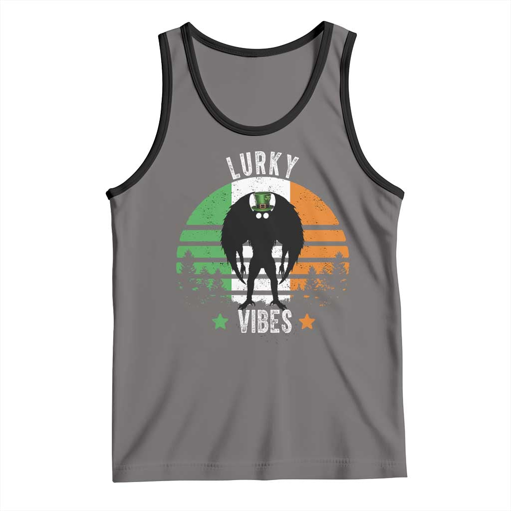 Funny St Patrick's Day Mothman Tank Top Lurky Vibes Shamrock Retro Ireland Flag