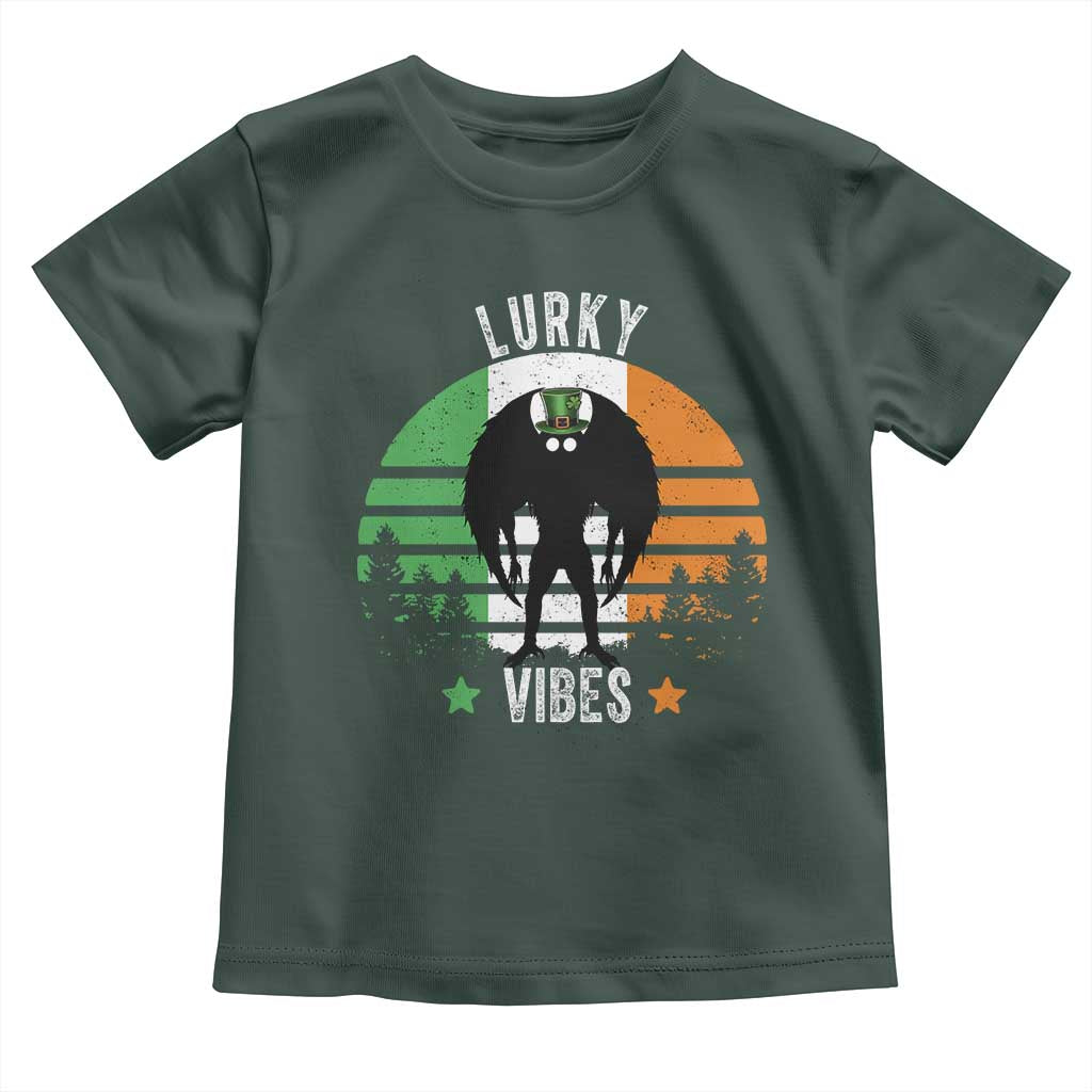 Funny St Patrick's Day Mothman Toddler T Shirt Lurky Vibes Shamrock Retro Ireland Flag