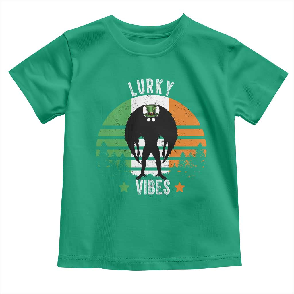 Funny St Patrick's Day Mothman Toddler T Shirt Lurky Vibes Shamrock Retro Ireland Flag