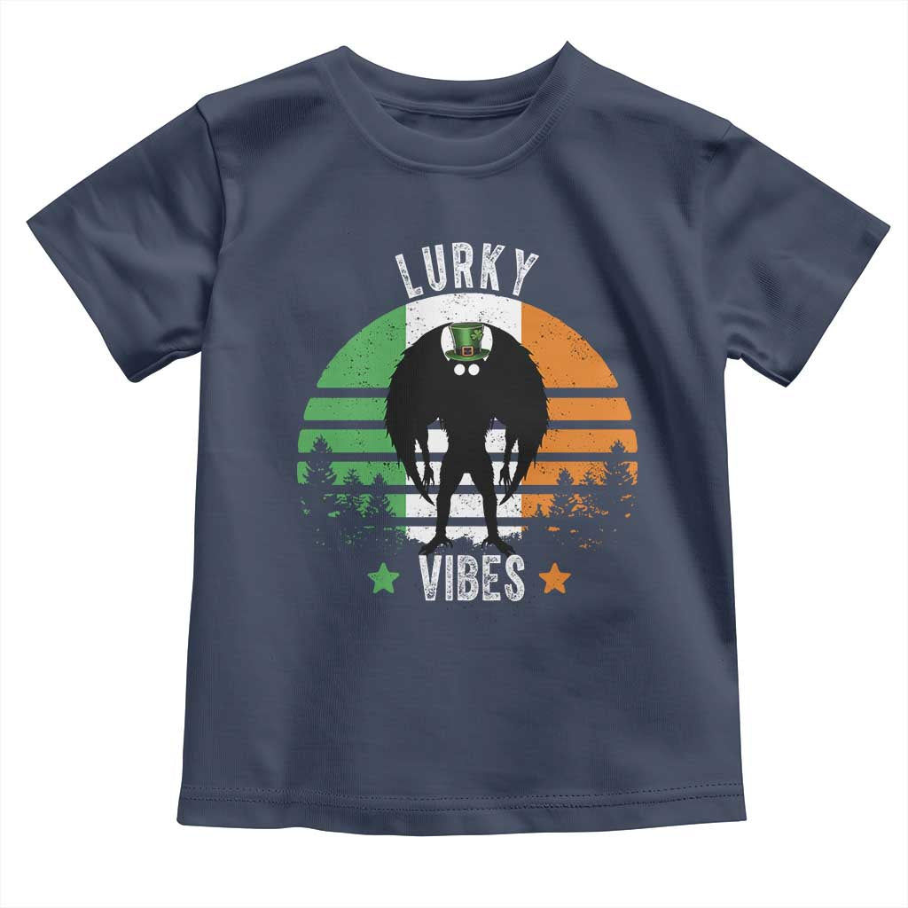 Funny St Patrick's Day Mothman Toddler T Shirt Lurky Vibes Shamrock Retro Ireland Flag