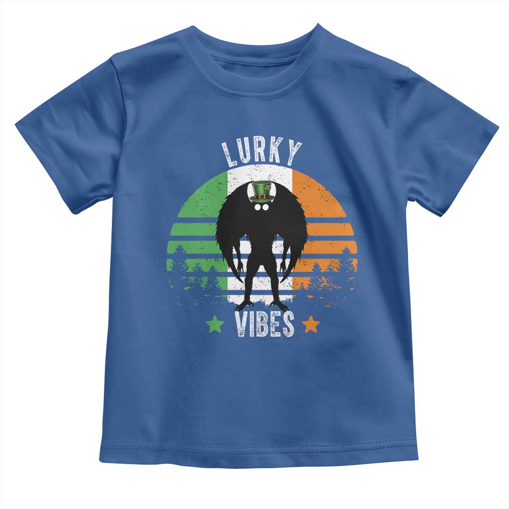 Funny St Patrick's Day Mothman Toddler T Shirt Lurky Vibes Shamrock Retro Ireland Flag