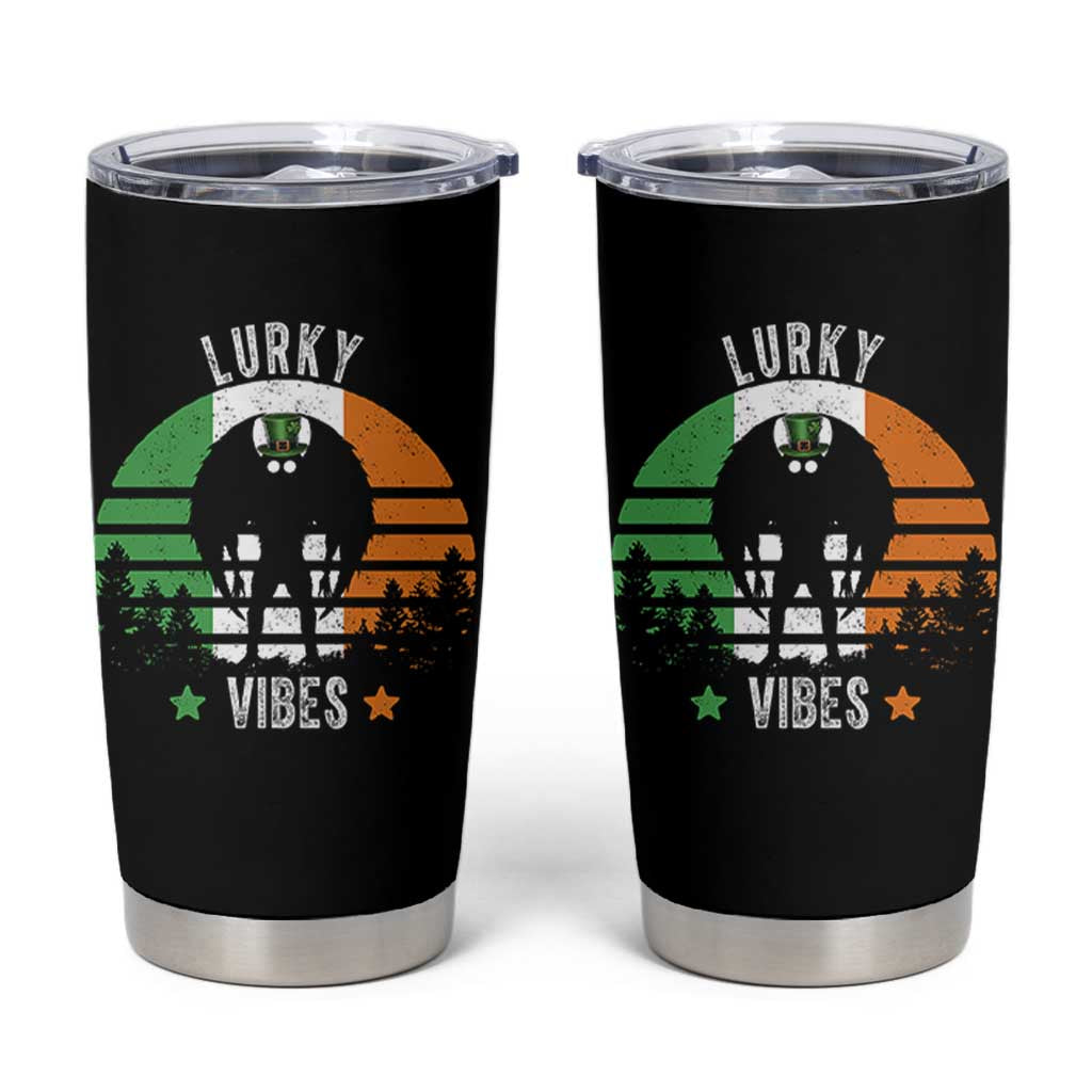 Funny St Patrick's Day Mothman Tumbler Cup Lurky Vibes Shamrock Retro Ireland Flag
