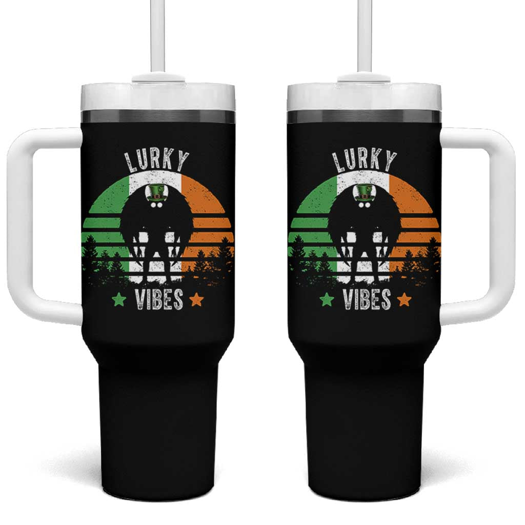 Funny St Patrick's Day Mothman Tumbler With Handle Lurky Vibes Shamrock Retro Ireland Flag