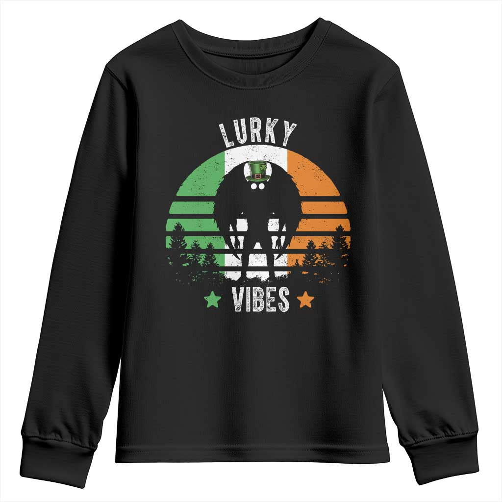 Funny St Patrick's Day Mothman Youth Sweatshirt Lurky Vibes Shamrock Retro Ireland Flag