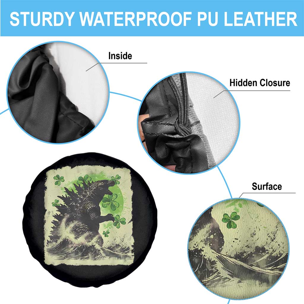 Funny St Patrick's Day Japanese Giant Monster Spare Tire Cover Vintage Shamrock Tsunami