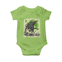 Funny St Patrick's Day Japanese Giant Monster Baby Onesie Vintage Shamrock Tsunami