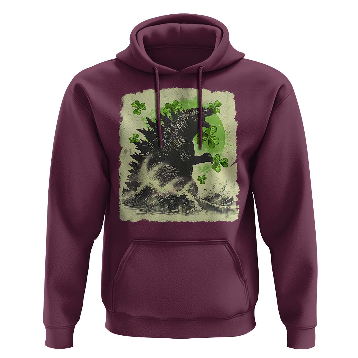 Funny St Patrick's Day Japanese Giant Monster Hoodie Vintage Shamrock Tsunami
