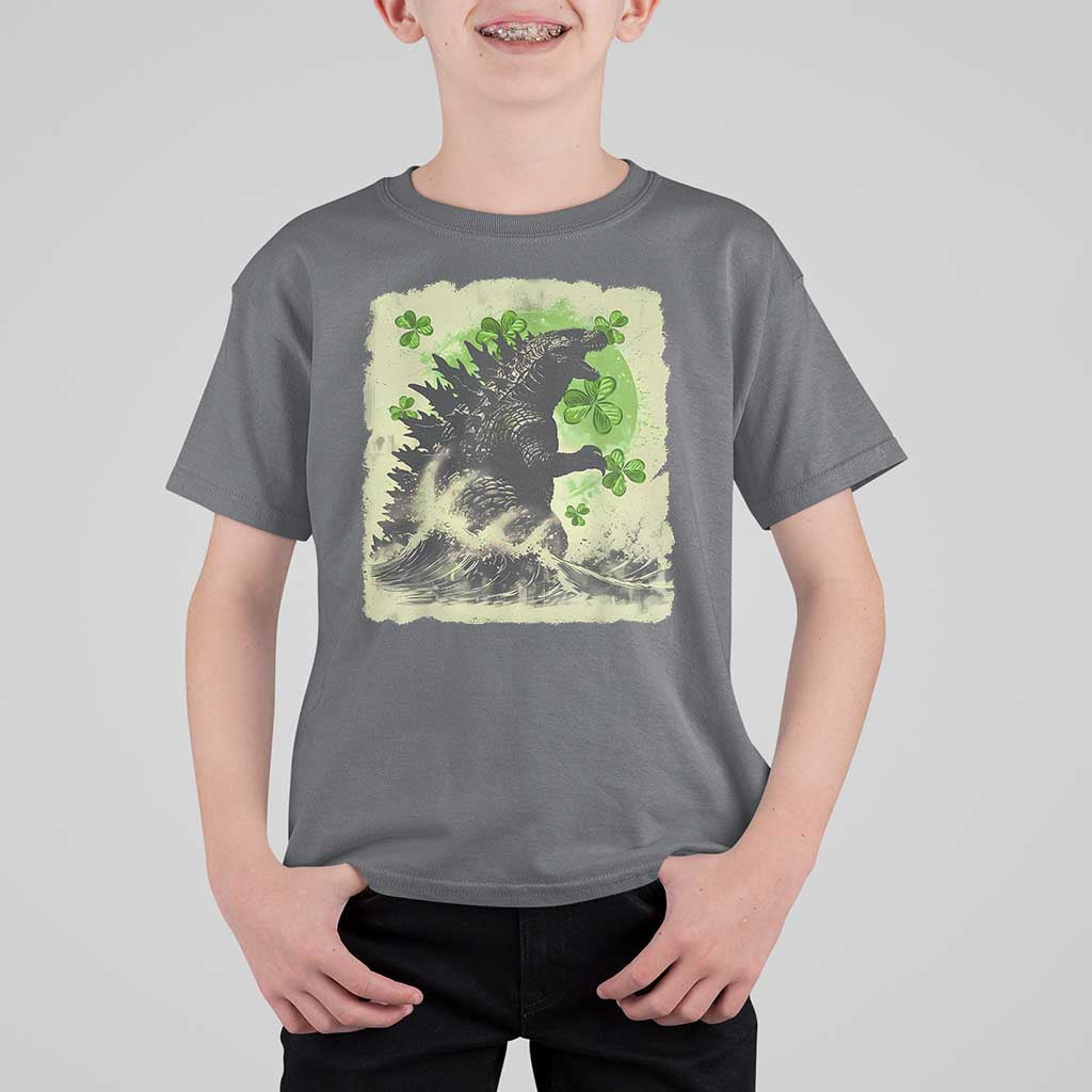 Funny St Patrick's Day Japanese Giant Monster T Shirt For Kid Vintage Shamrock Tsunami
