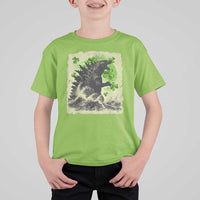 Funny St Patrick's Day Japanese Giant Monster T Shirt For Kid Vintage Shamrock Tsunami