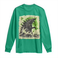 Funny St Patrick's Day Japanese Giant Monster Long Sleeve Shirt Vintage Shamrock Tsunami