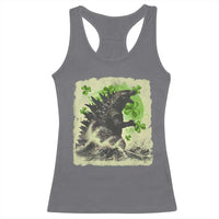 Funny St Patrick's Day Japanese Giant Monster Racerback Tank Top Vintage Shamrock Tsunami