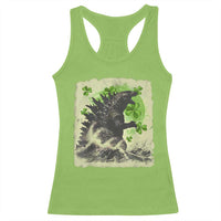 Funny St Patrick's Day Japanese Giant Monster Racerback Tank Top Vintage Shamrock Tsunami
