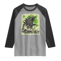 Funny St Patrick's Day Japanese Giant Monster Raglan Shirt Vintage Shamrock Tsunami
