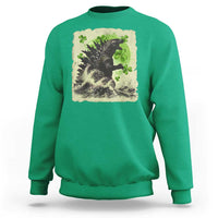 Funny St Patrick's Day Japanese Giant Monster Sweatshirt Vintage Shamrock Tsunami