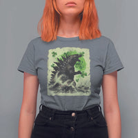 Funny St Patrick's Day Japanese Giant Monster T Shirt For Women Vintage Shamrock Tsunami