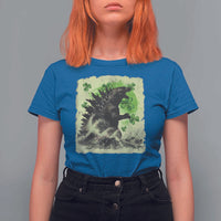 Funny St Patrick's Day Japanese Giant Monster T Shirt For Women Vintage Shamrock Tsunami