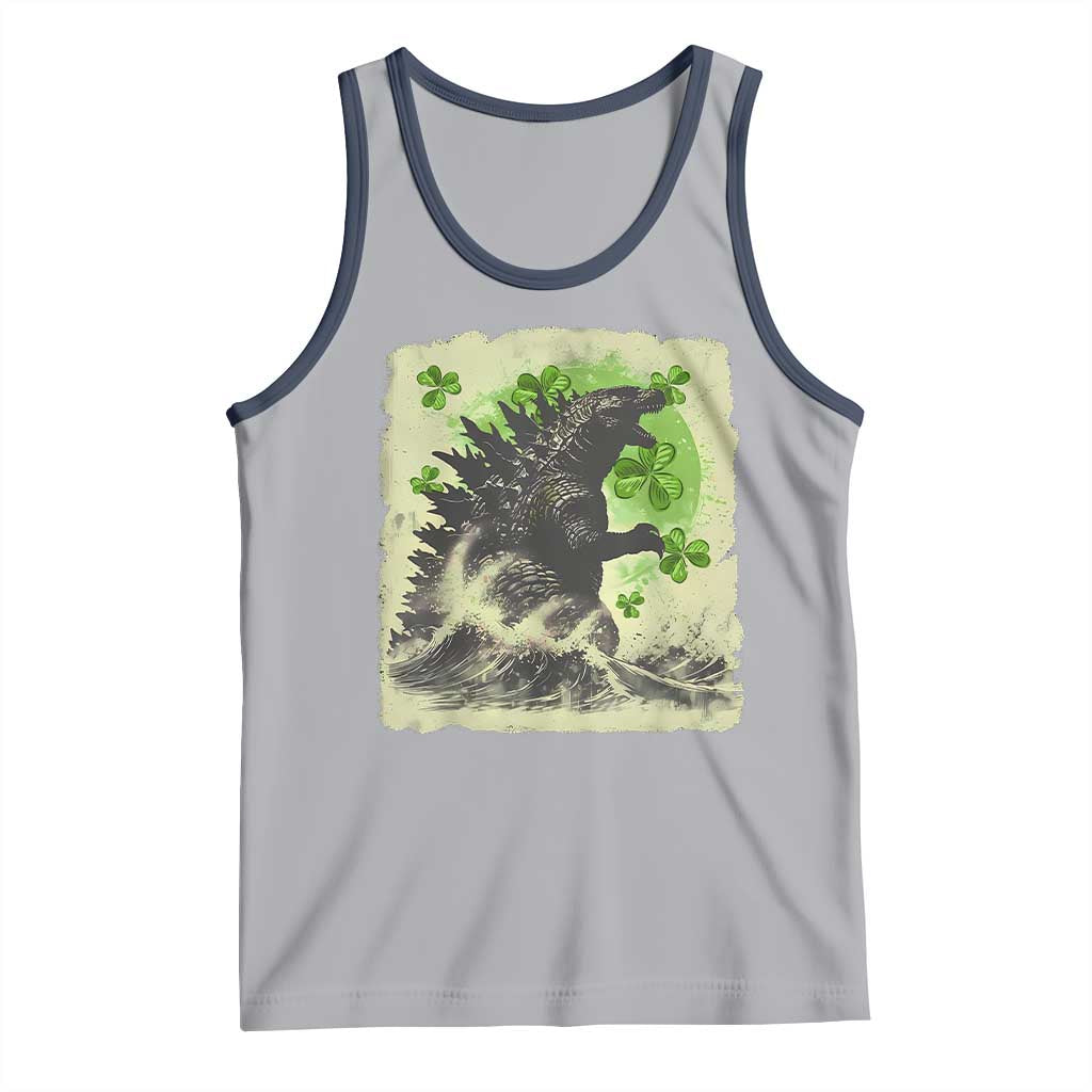 Funny St Patrick's Day Japanese Giant Monster Tank Top Vintage Shamrock Tsunami
