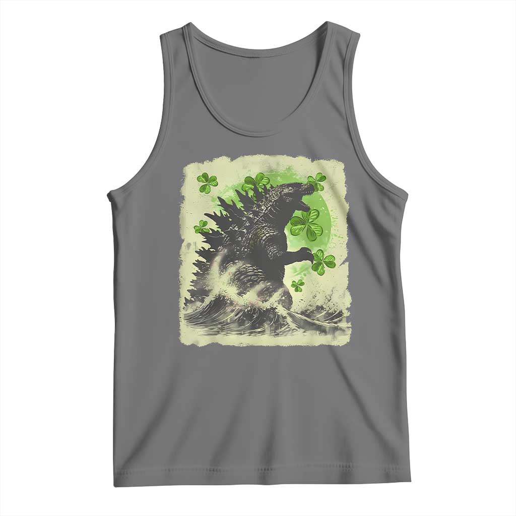 Funny St Patrick's Day Japanese Giant Monster Tank Top Vintage Shamrock Tsunami