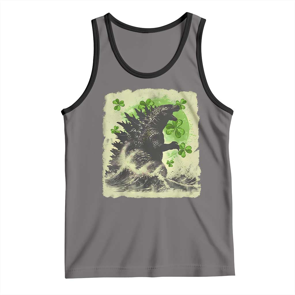 Funny St Patrick's Day Japanese Giant Monster Tank Top Vintage Shamrock Tsunami