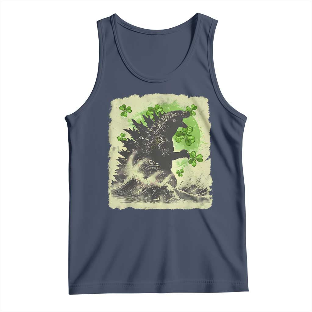 Funny St Patrick's Day Japanese Giant Monster Tank Top Vintage Shamrock Tsunami