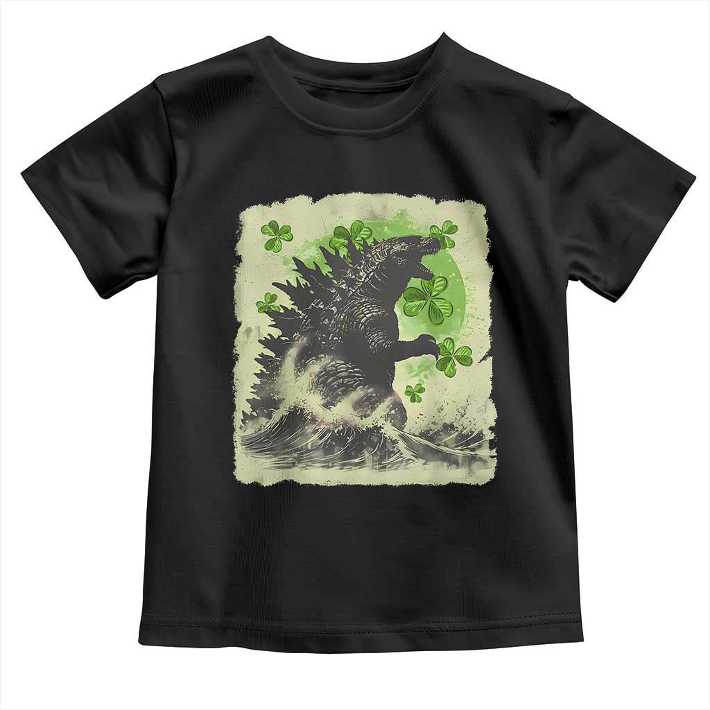 Funny St Patrick's Day Japanese Giant Monster Toddler T Shirt Vintage Shamrock Tsunami